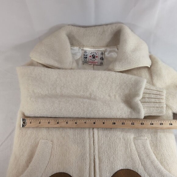 Brown Bison Dog Sled Igloos Pure New Wool Zip Sweater Collar Knit S Small Cream - Picture 10 of 13